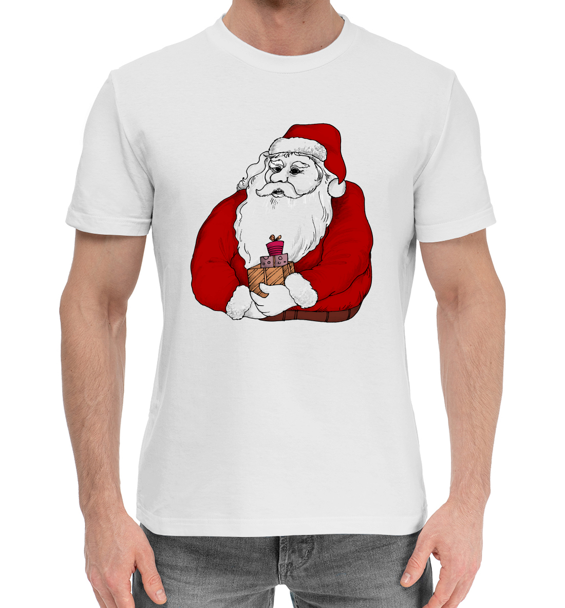 Мужская Хлопковая футболка с принтом Дед мороз, артикул NG3-687950-hfu-2mp