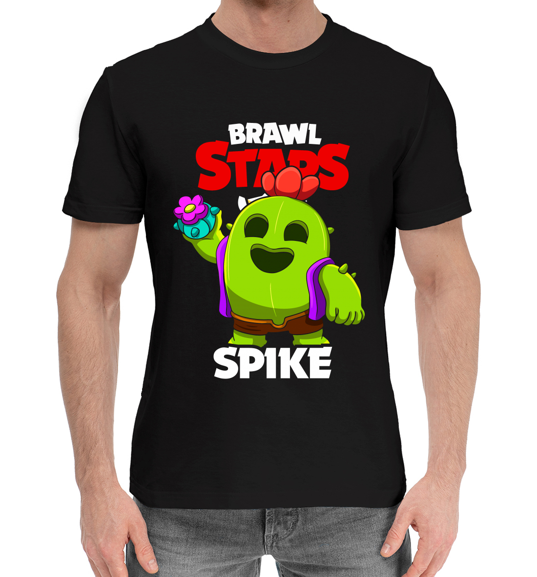Мужская Хлопковая футболка с принтом Brawl Stars, Spike, артикул CLH-692316-hfu-2mp