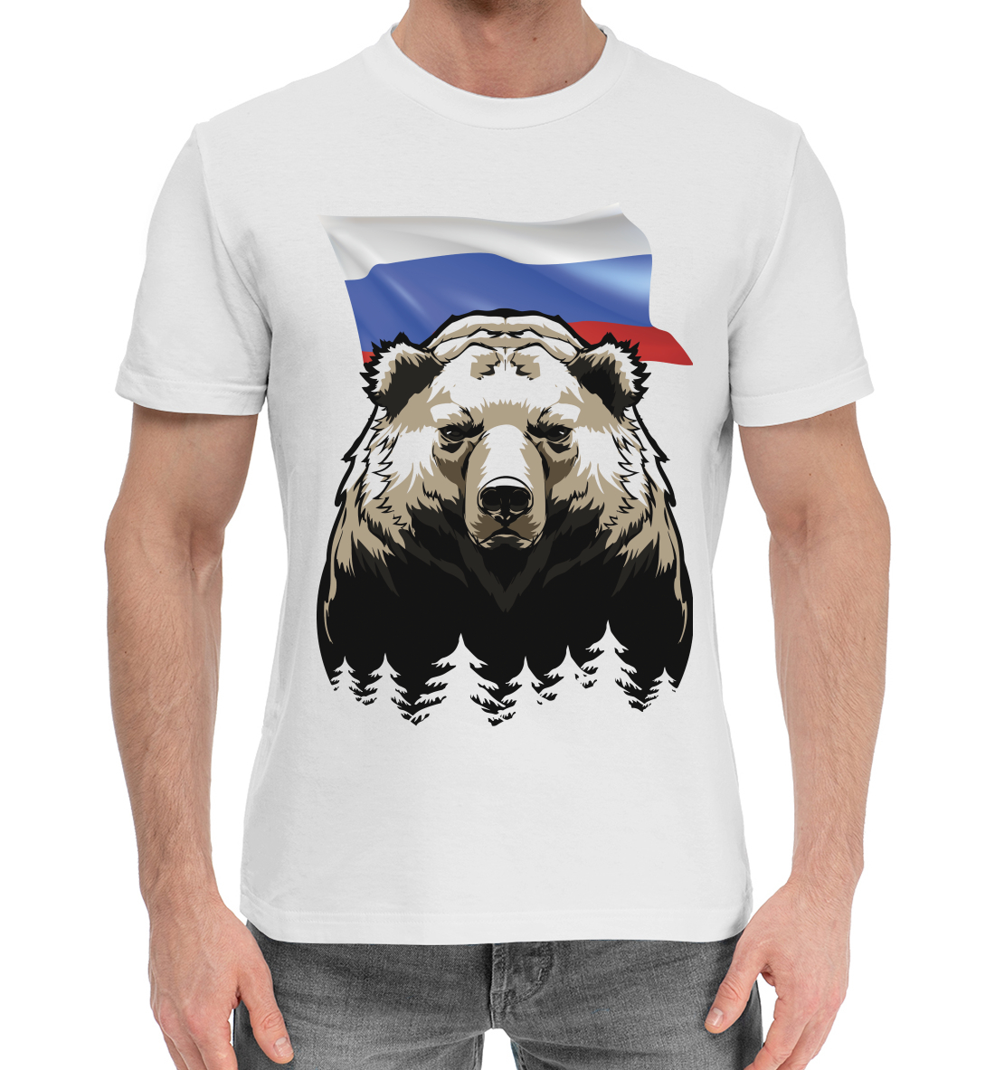 Мужская Хлопковая футболка с принтом Россия, артикул SRF-186199-hfu-2mp