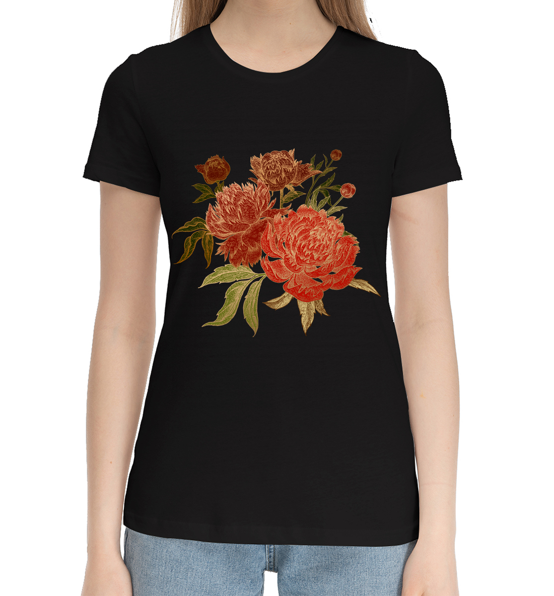 Женская Хлопковая футболка с принтом Цветы, артикул CVE-408037-hfu-1mp