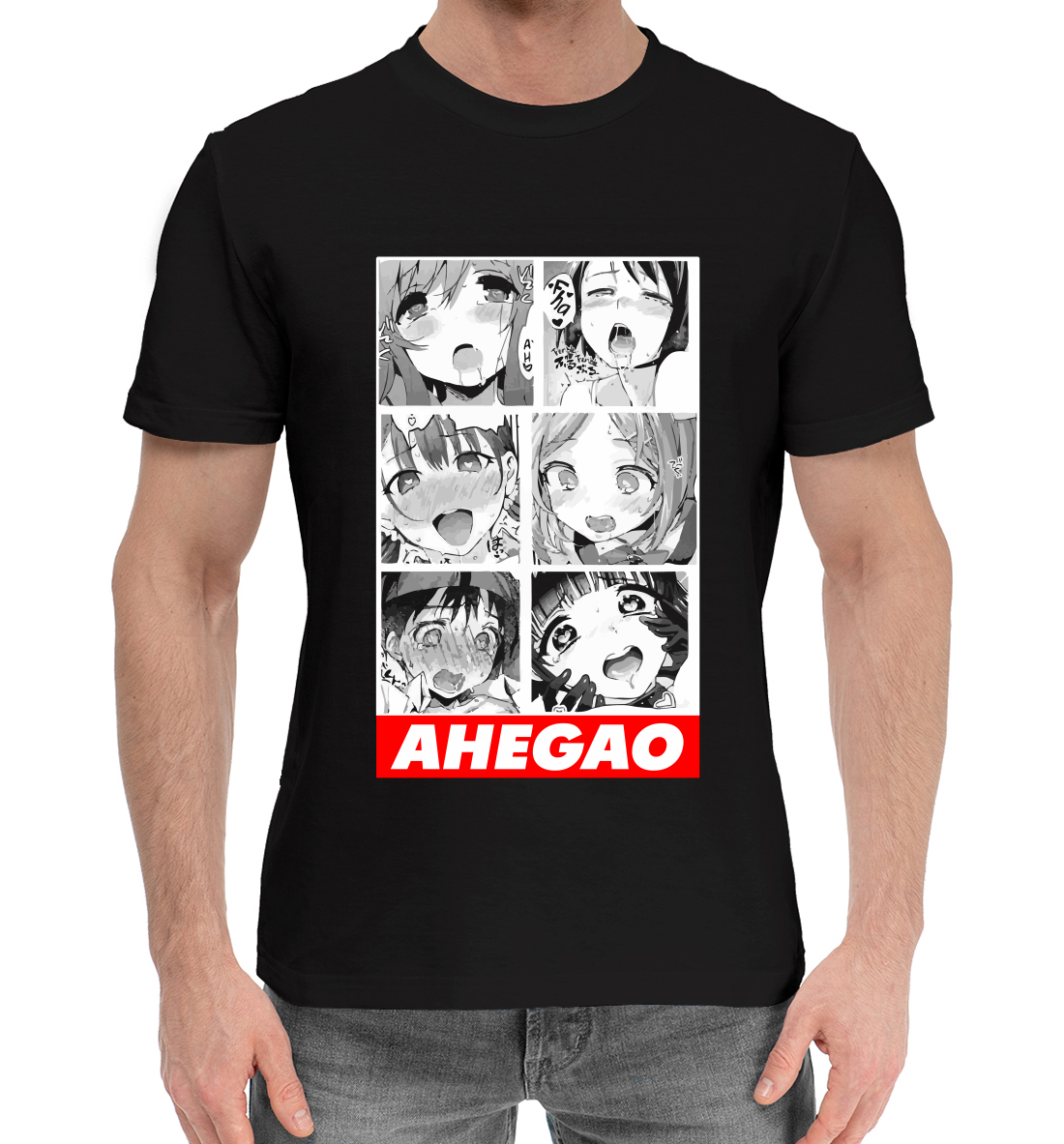 Мужская Хлопковая футболка с принтом Ahegao, артикул AHG-886087-hfu-2mp