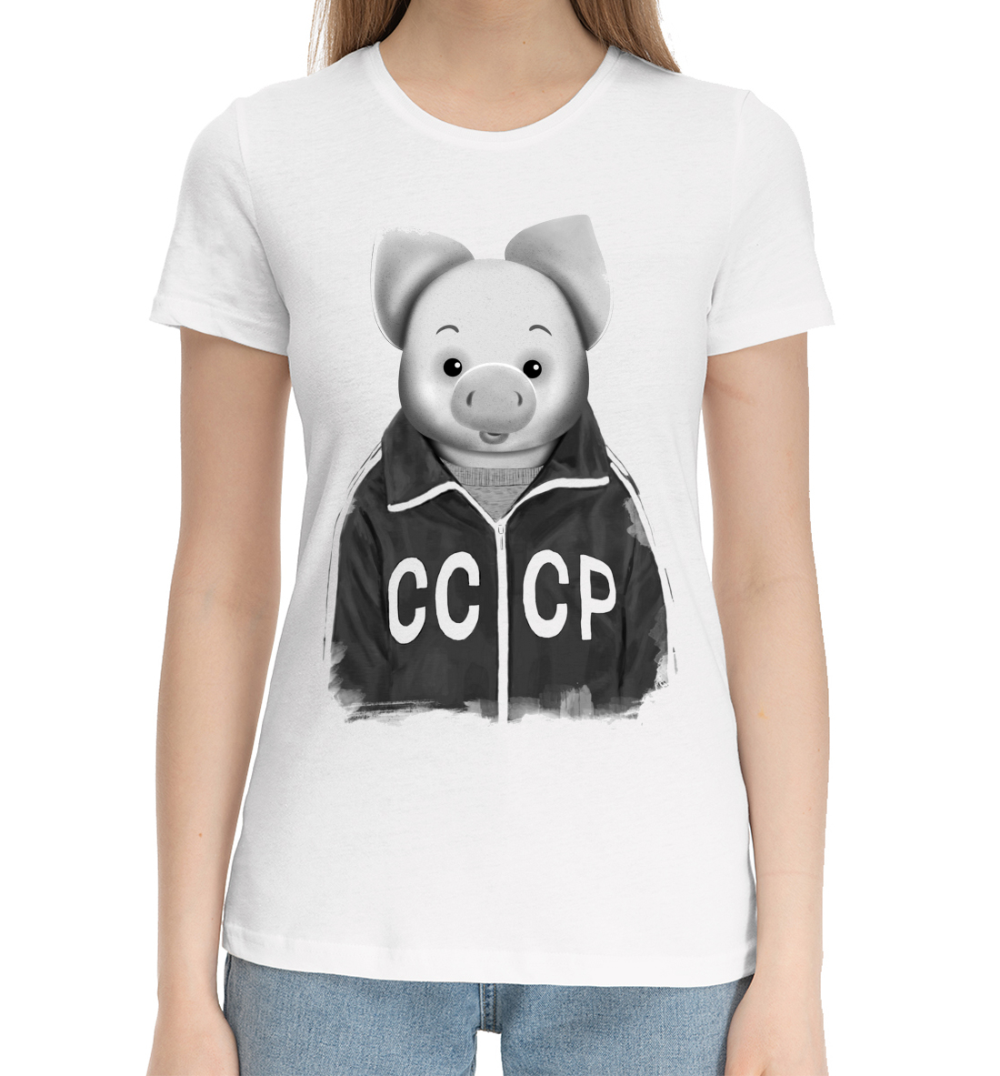 Женская Хлопковая футболка с принтом СССР, артикул SSS-218598-hfu-1mp