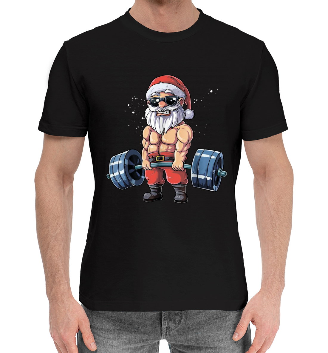 Мужская Хлопковая футболка с принтом Power Santa, артикул DMZ-674916-hfu-2mp