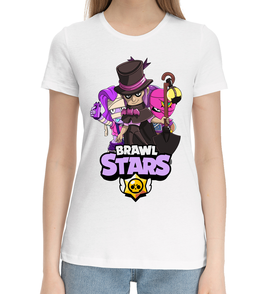Женская Хлопковая футболка с принтом Brawl Stars, Mortis, артикул CLH-369654-hfu-1mp