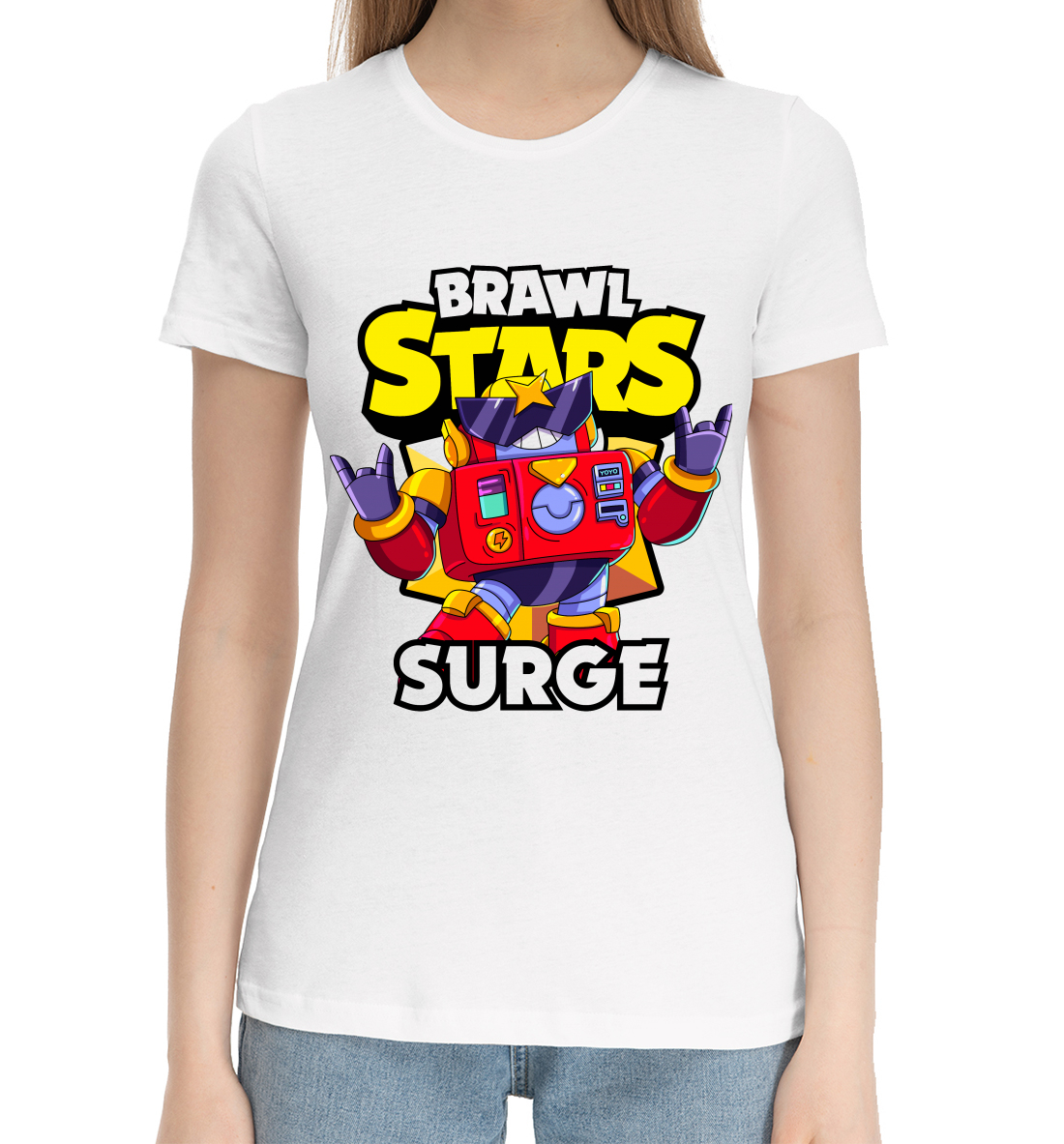 Женская Хлопковая футболка с принтом Brawl Stars, Surge, артикул CLH-418828-hfu-1mp