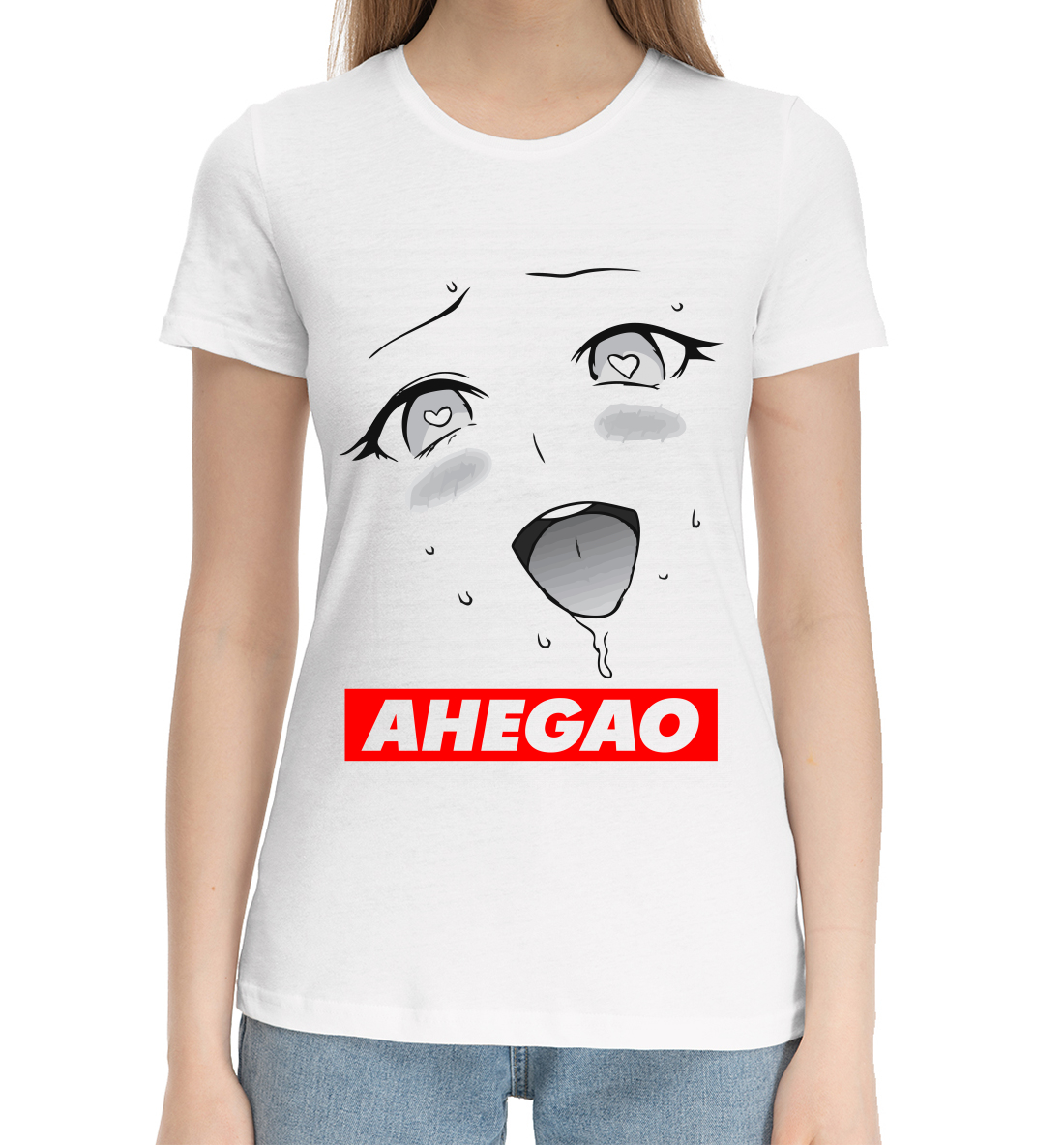 Женская Хлопковая футболка с принтом Ahegao, артикул AHG-521816-hfu-1mp
