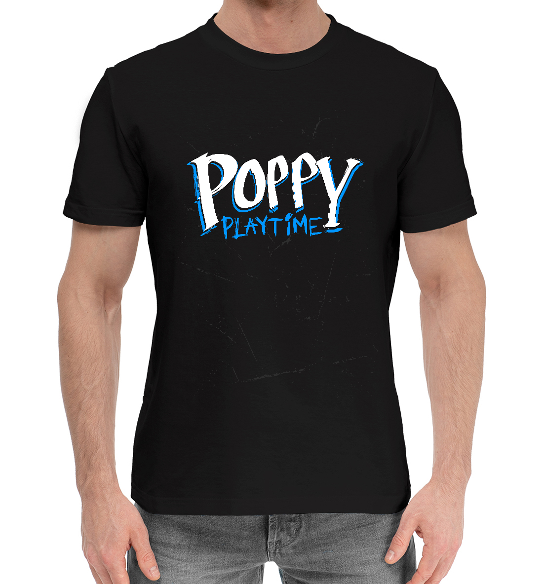 Мужская Хлопковая футболка с принтом Poppy Playtime - Потертости, артикул PPE-992658-hfu-2mp