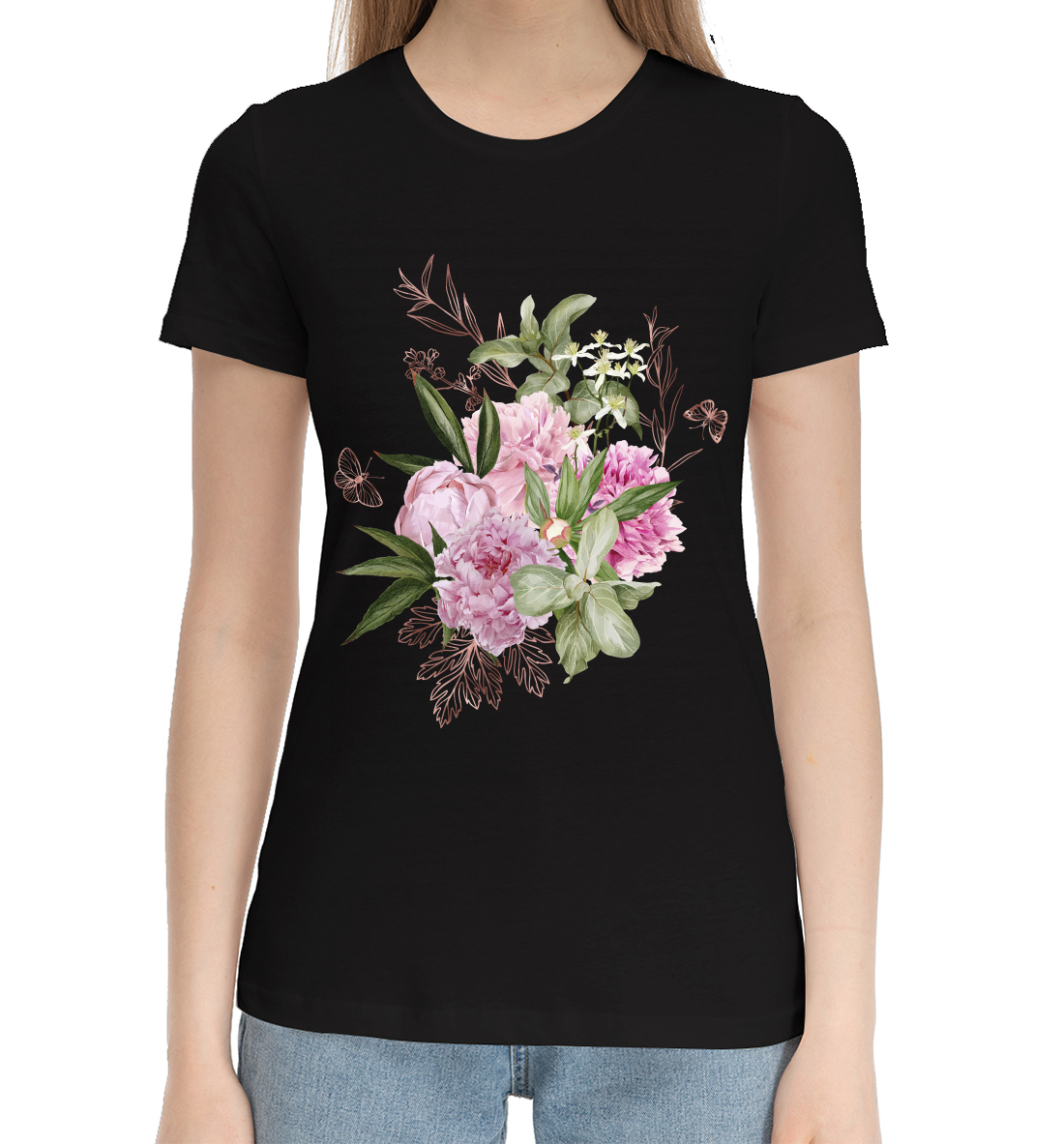 Женская Хлопковая футболка с принтом Цветы, артикул CVE-678992-hfu-1mp
