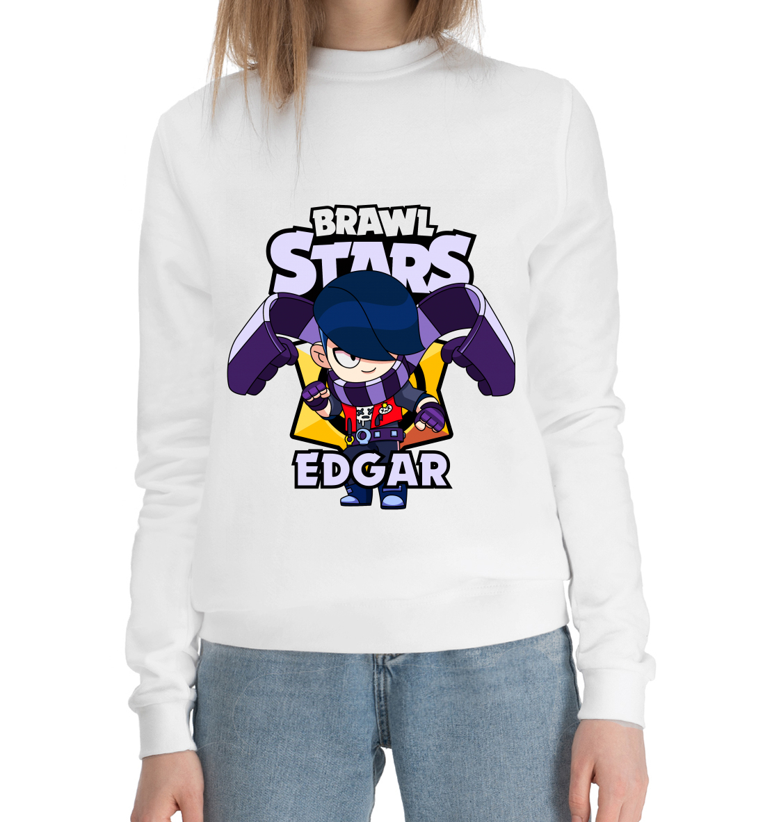 Женский Хлопковый свитшот с принтом Brawl Stars, Edgar, артикул CLH-264605-hsw-1mp