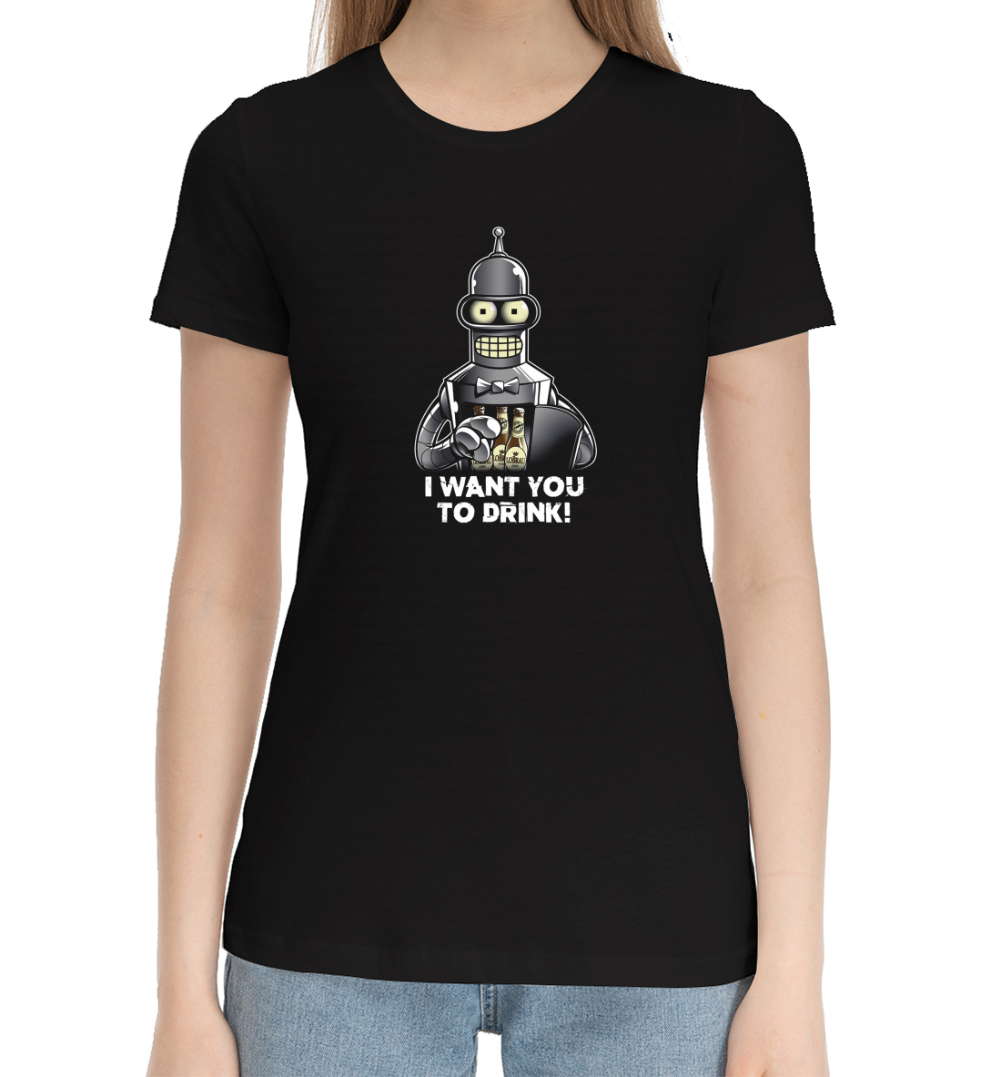 Женская Хлопковая футболка с принтом Futurama, артикул FUT-163614-hfu-1mp