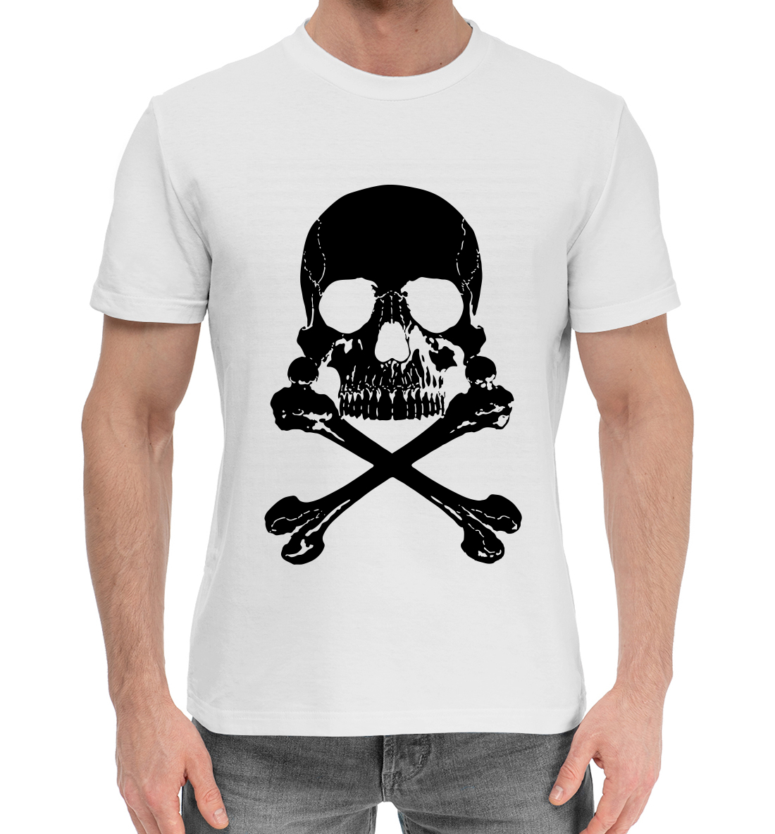 Мужская Хлопковая футболка с принтом Череп и кости, артикул SKU-385022-hfu-2mp
