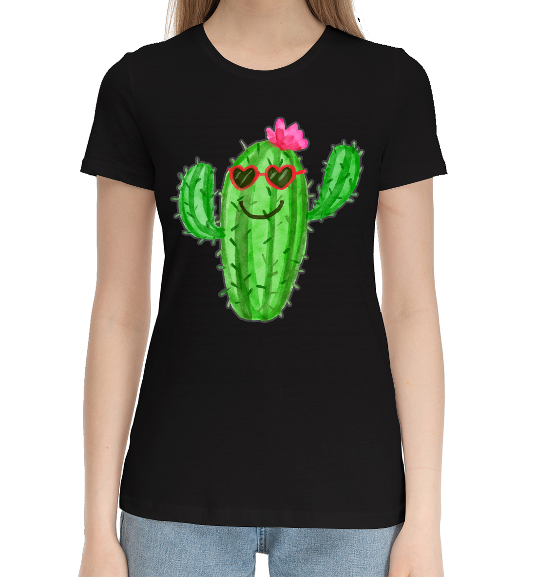 Женская Хлопковая футболка с принтом Позитивный кактус, артикул CVE-112447-hfu-1mp