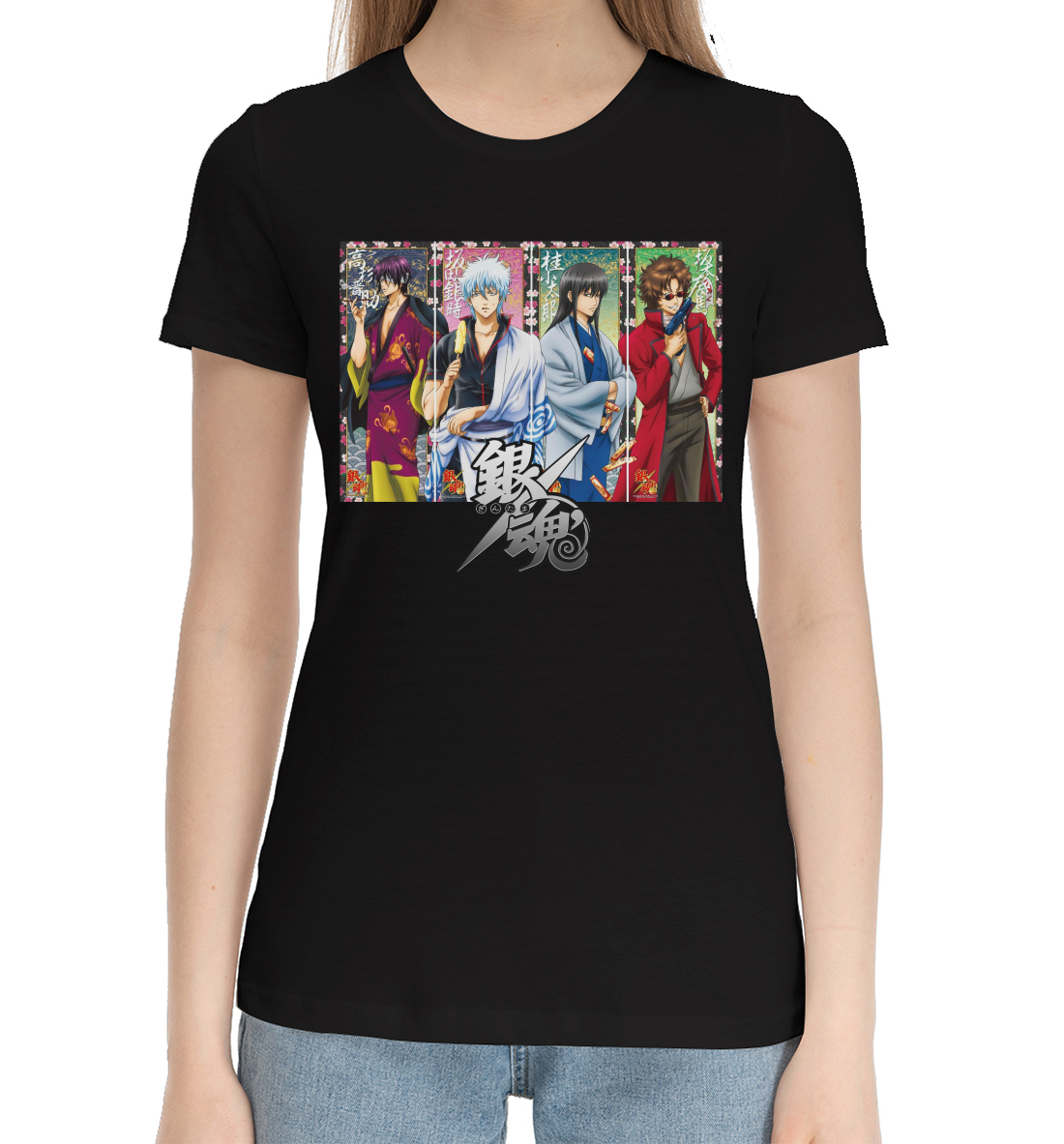 Женская Хлопковая футболка с принтом Гинтама, артикул GMA-645336-hfu-1mp