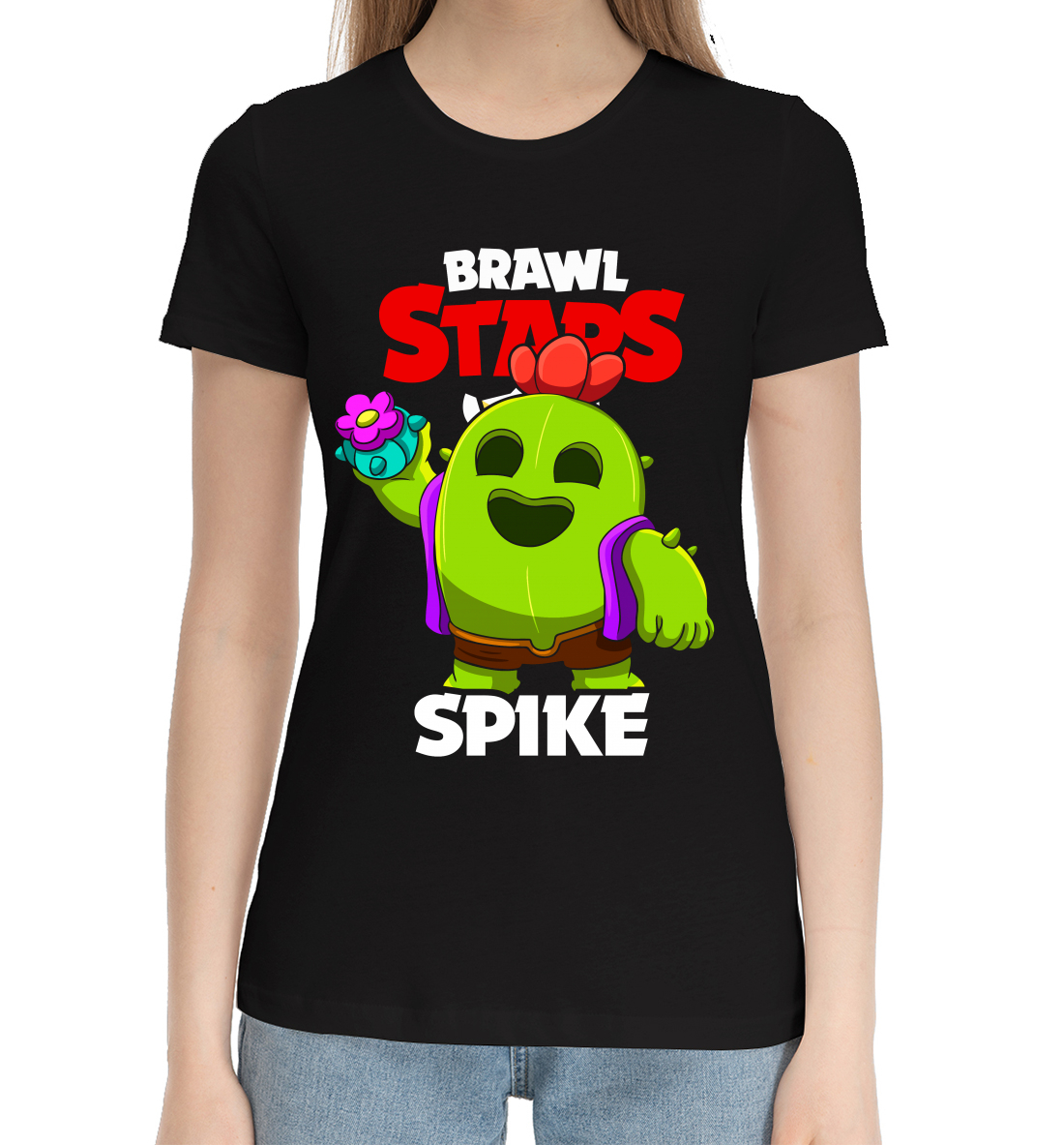 Женская Хлопковая футболка с принтом Brawl Stars, Spike, артикул CLH-692316-hfu-1mp