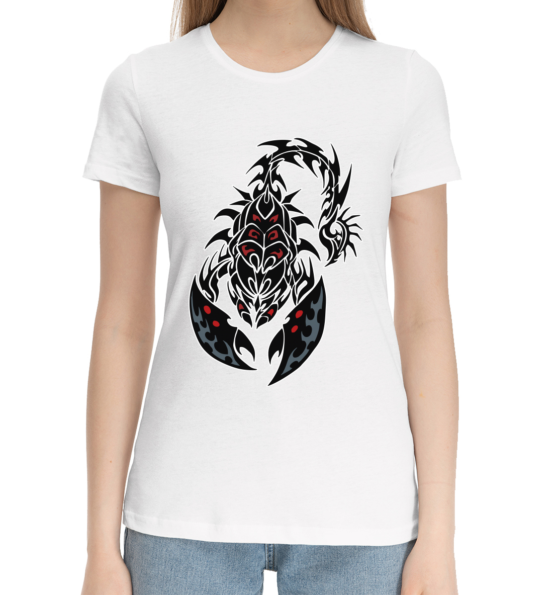 Женская Хлопковая футболка с принтом Скорпион, артикул TAT-410710-hfu-1mp