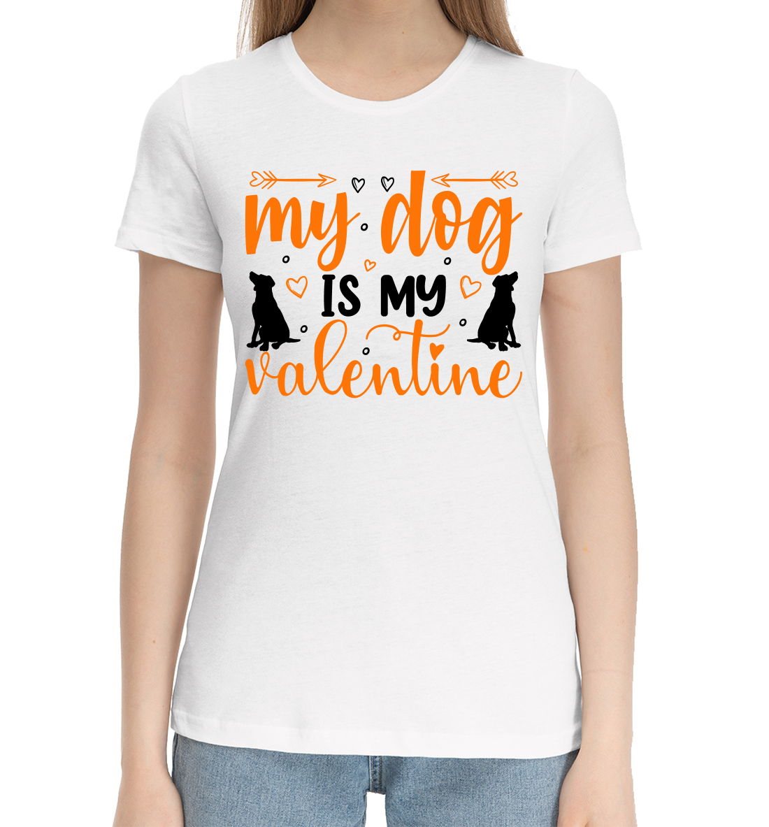 Женская Хлопковая футболка с принтом My dog is my valentine, артикул 14F-215479-hfu-1mp