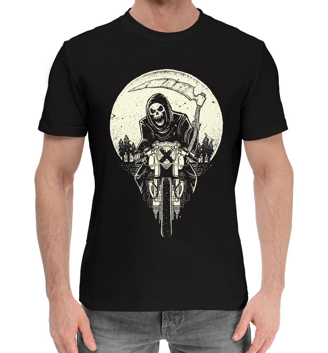 Мужская Хлопковая футболка с принтом Скелет с косой, артикул SKU-327759-hfu-2mp
