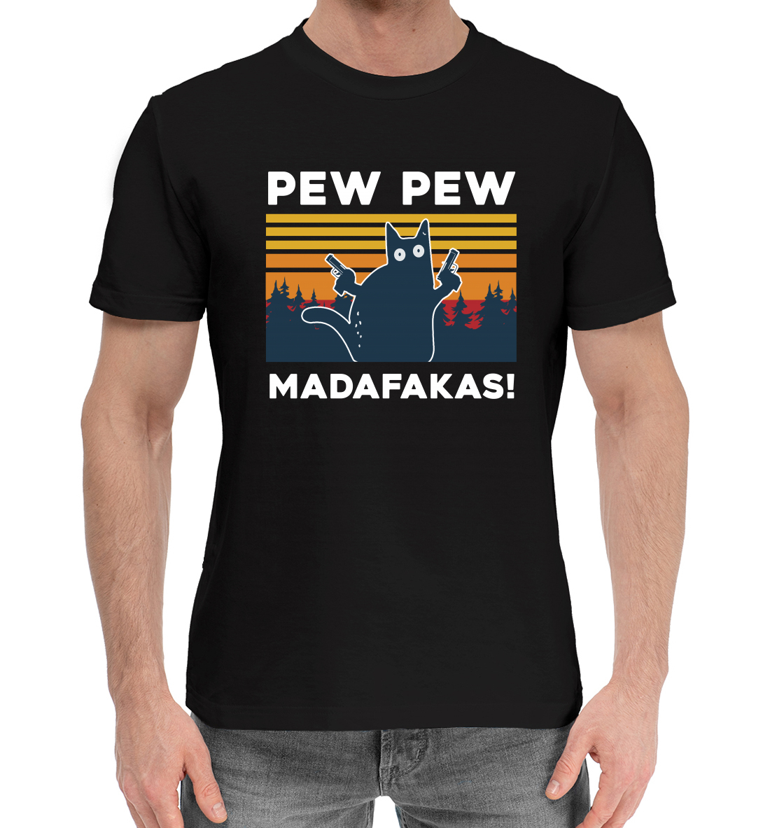 Мужская Хлопковая футболка с принтом Pew pew madafakas!, артикул MEM-928580-hfu-2mp