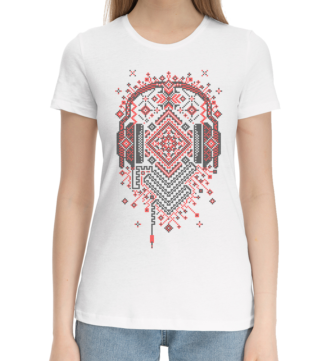 Женская Хлопковая футболка с принтом Традиции Современности, артикул SVN-260596-hfu-1mp