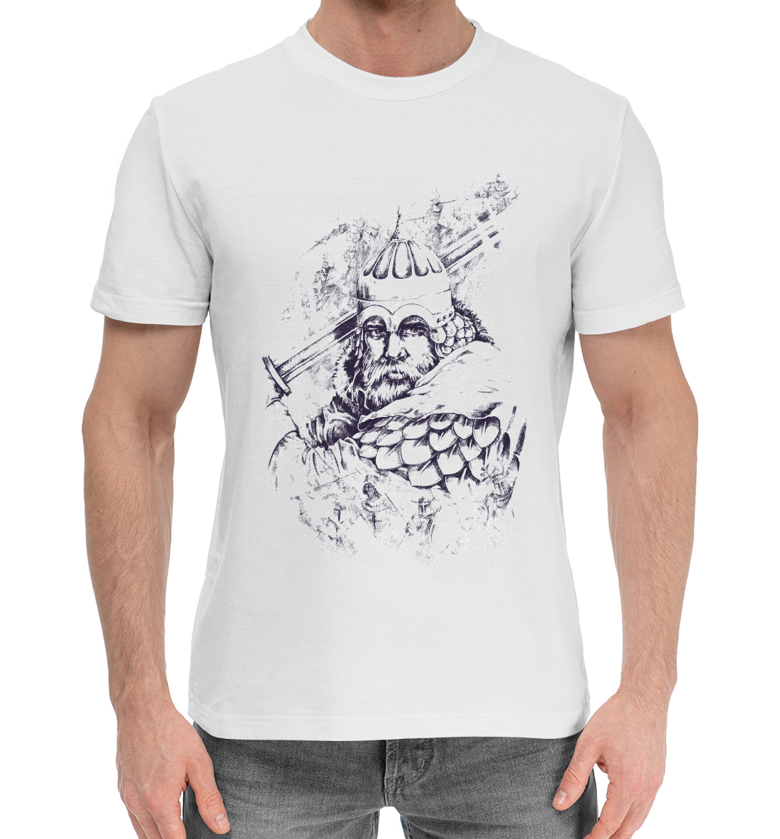 Мужская Хлопковая футболка с принтом Русь непобедимая, артикул SVN-162061-hfu-2mp