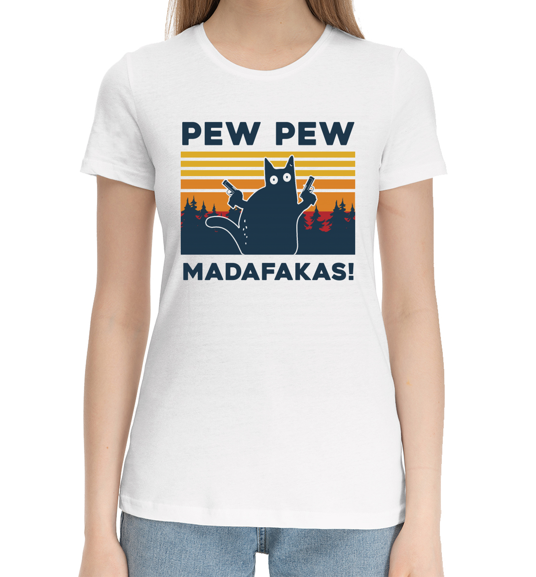 Женская Хлопковая футболка с принтом Pew pew madafakas!, артикул MEM-692019-hfu-1mp