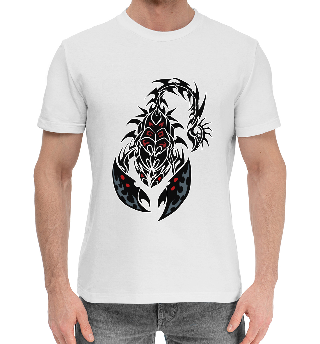 Мужская Хлопковая футболка с принтом Скорпион, артикул TAT-410710-hfu-2mp