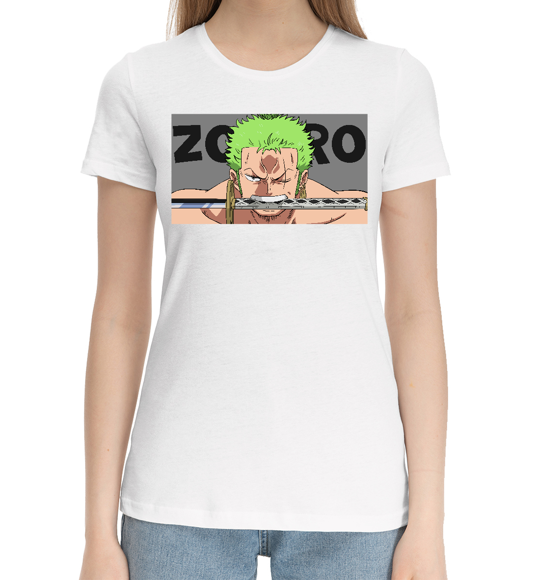 Женская Хлопковая футболка с принтом Мечник Ророноа, артикул ANR-180889-hfu-1mp