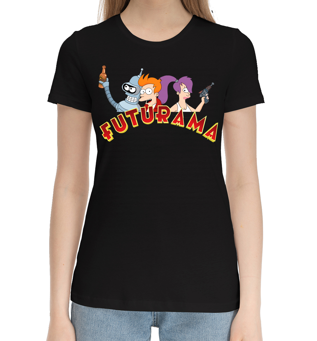 Женская Хлопковая футболка с принтом Futurama, артикул FUT-878000-hfu-1mp