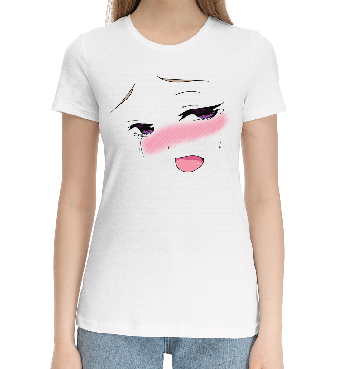 Женская Хлопковая футболка с принтом Ahegao, артикул AHG-136792-hfu-1mp