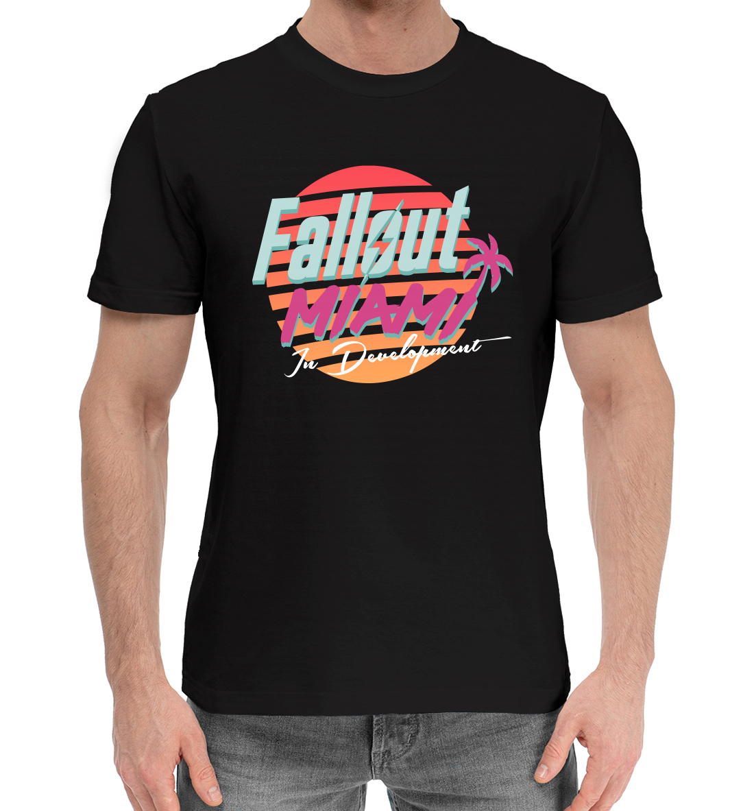 Мужская Хлопковая футболка с принтом Fallout Miami, артикул FOT-623509-hfu-2mp