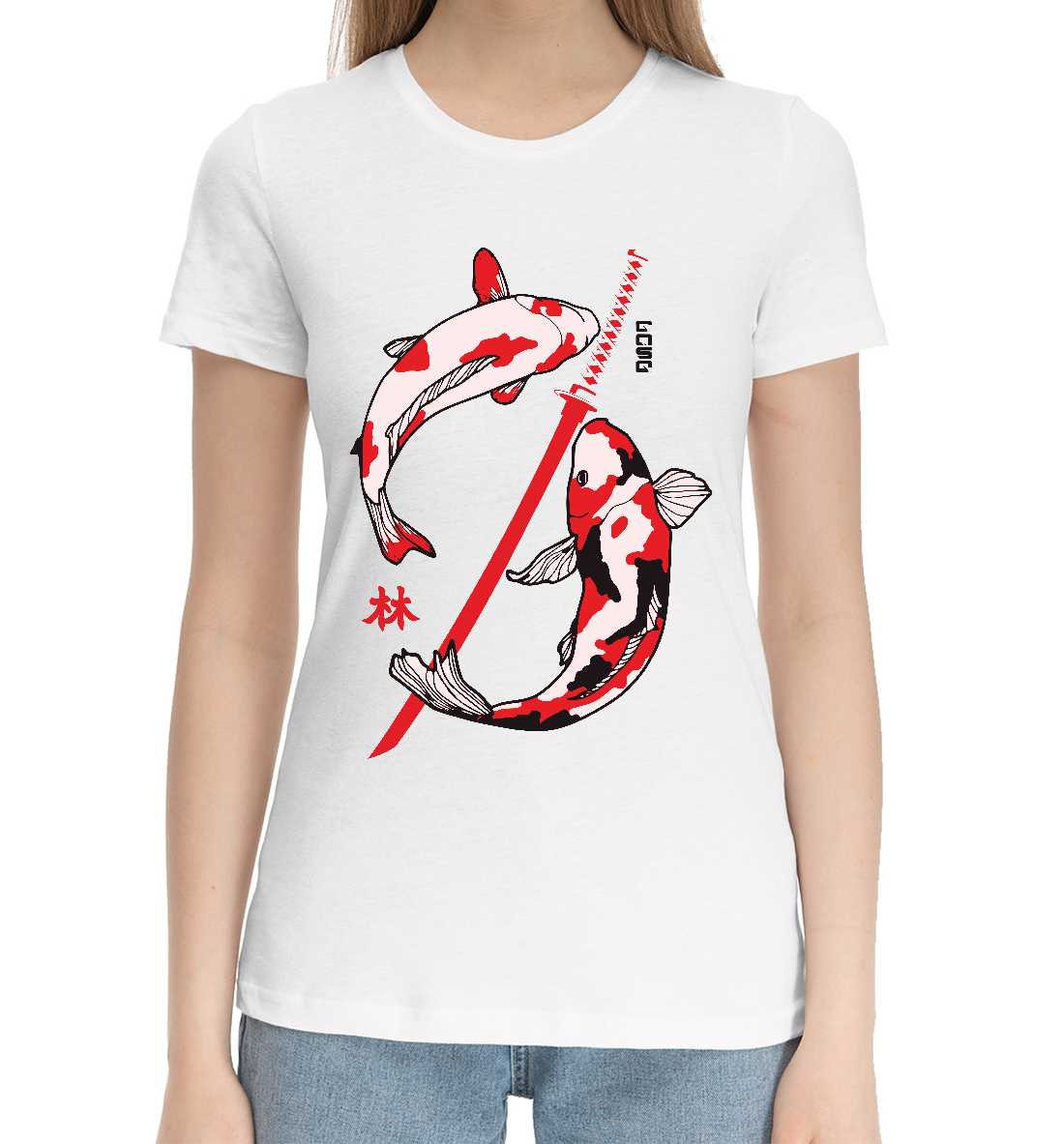 Женская Хлопковая футболка с принтом Самурай, артикул ANR-537440-hfu-1mp