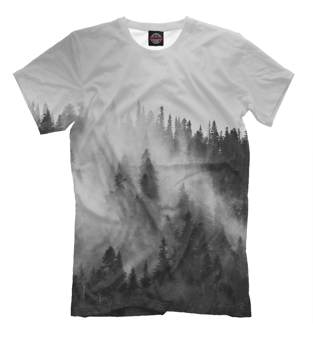 Мужская футболка с принтом Лес и туман