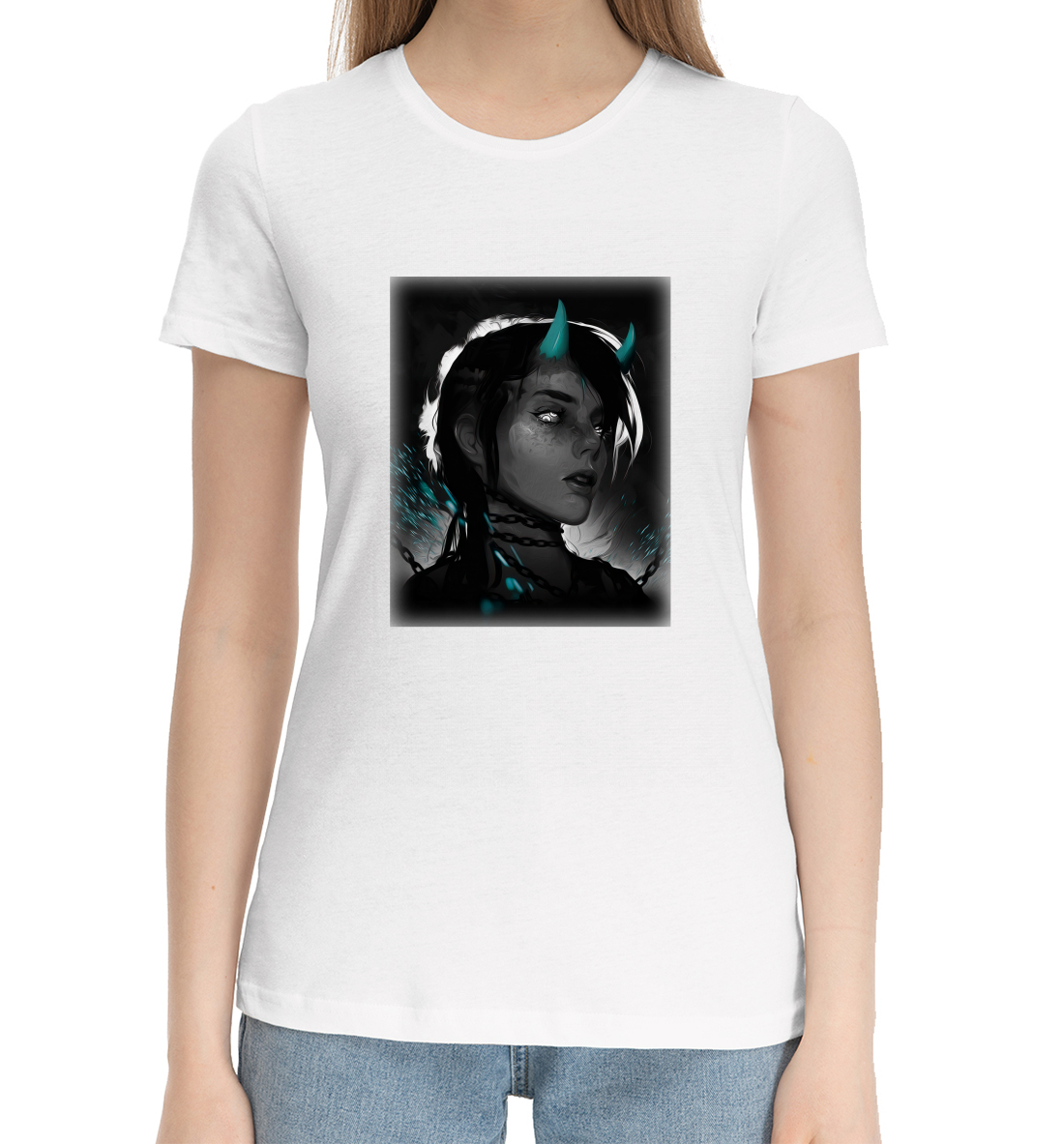 Женская Хлопковая футболка с принтом Ahegao, артикул AHG-534478-hfu-1mp