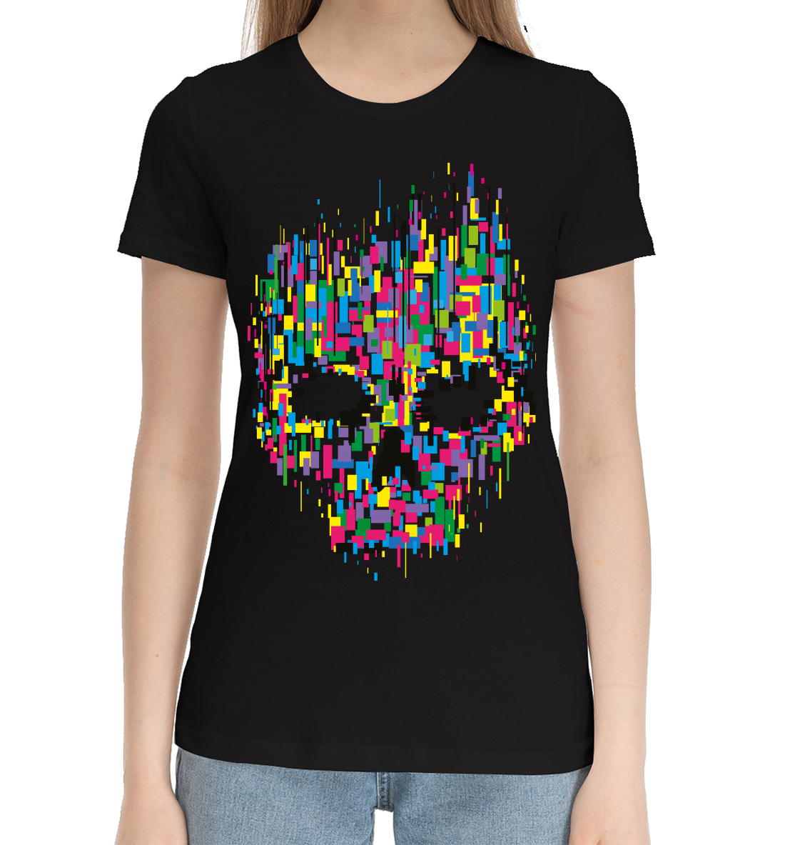 Женская Хлопковая футболка с принтом Череп, артикул SKU-578702-hfu-1mp