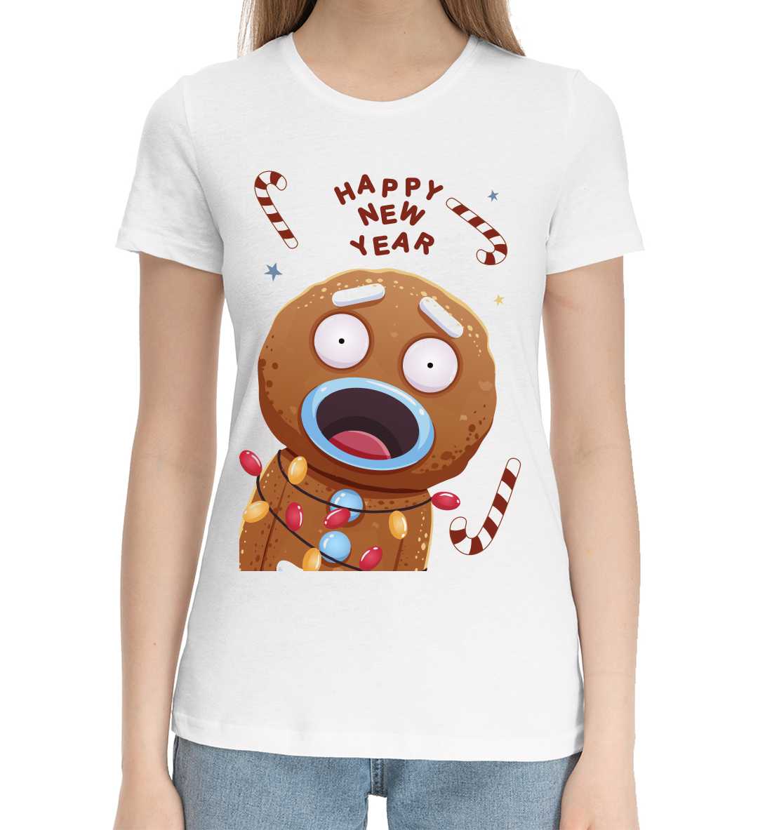 Женская Хлопковая футболка с принтом Happy New Year, артикул NG3-837015-hfu-1mp