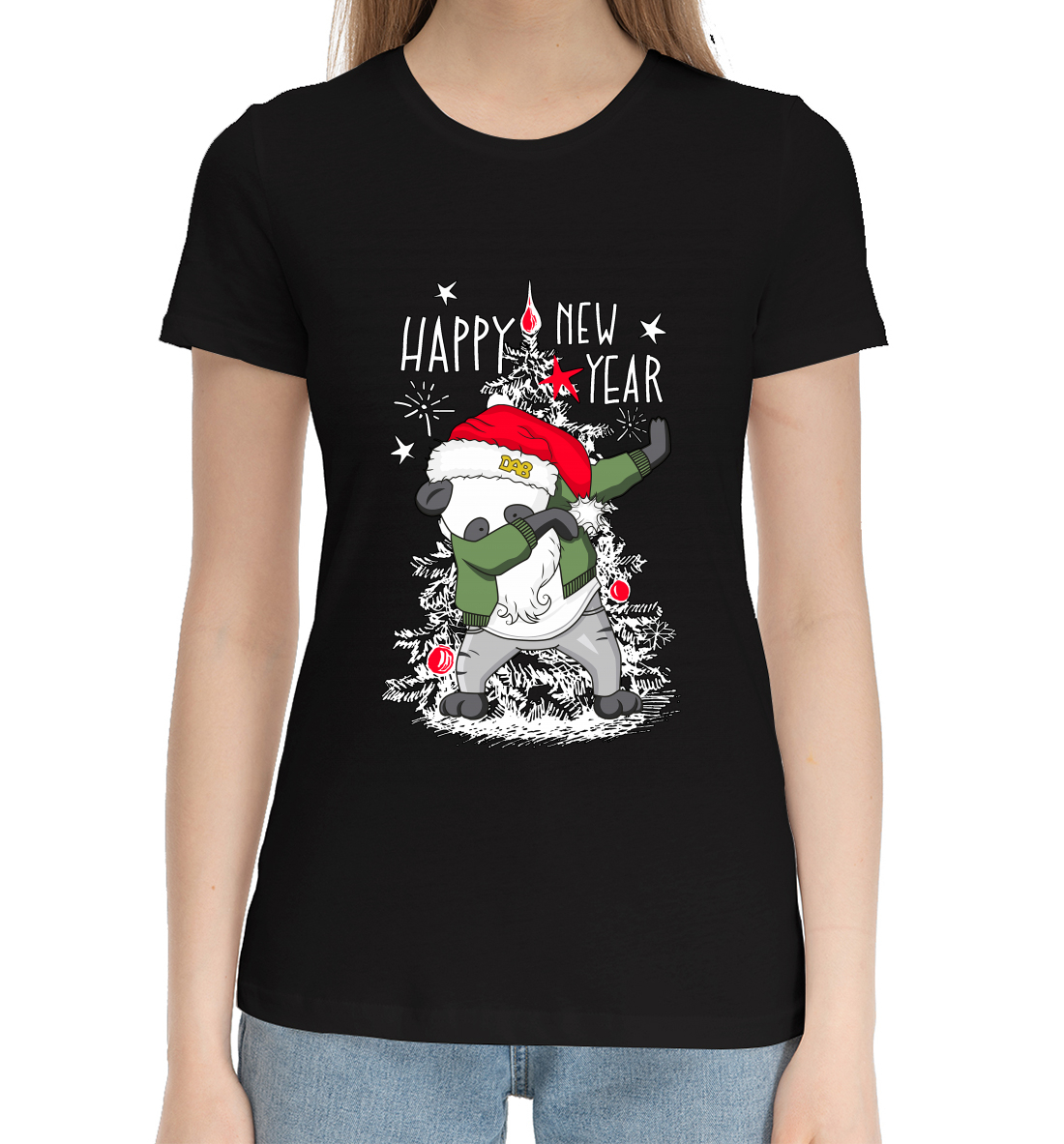 Женская Хлопковая футболка с принтом Happy new year, артикул NVR-536142-hfu-1mp
