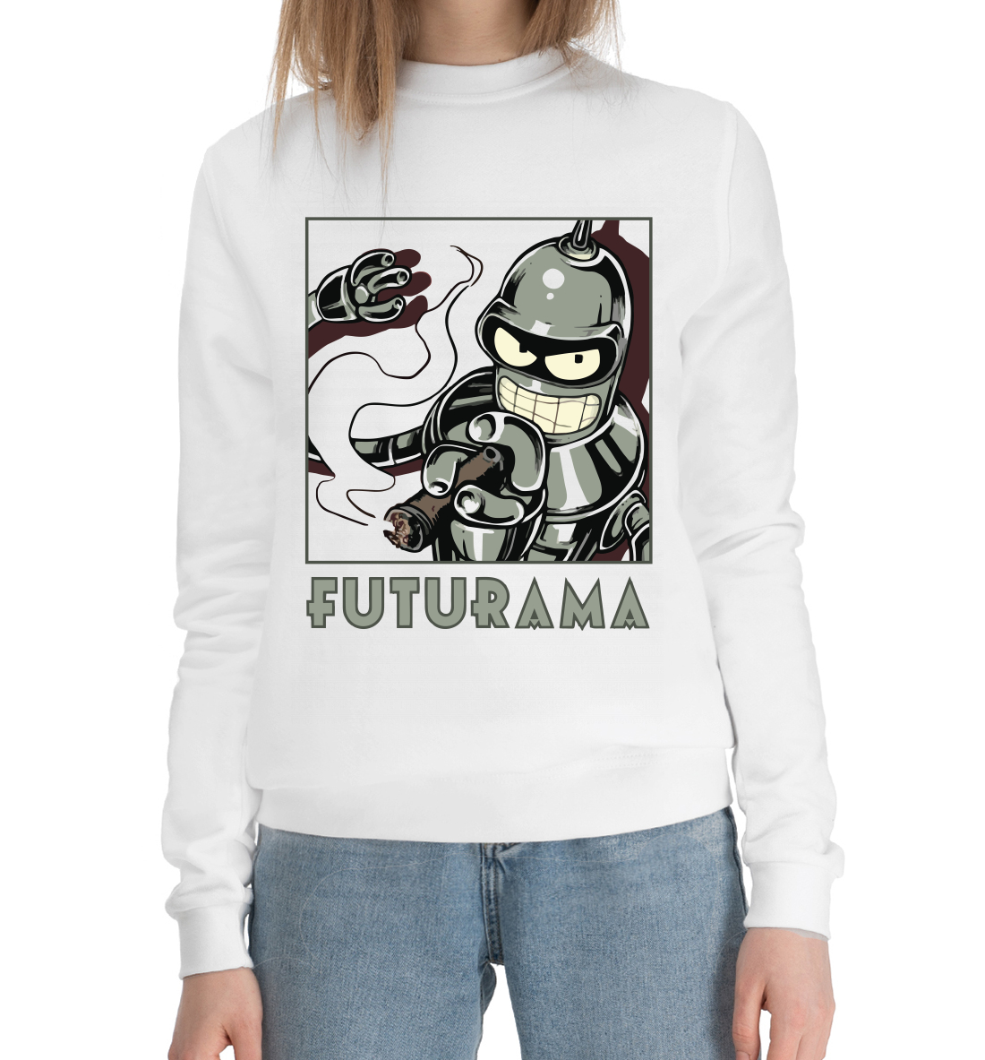 Женский Хлопковый свитшот с принтом Futurama, артикул FUT-362064-hsw-1mp
