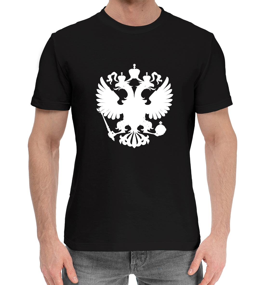 Мужская Хлопковая футболка с принтом Россия, артикул SRF-492653-hfu-2mp