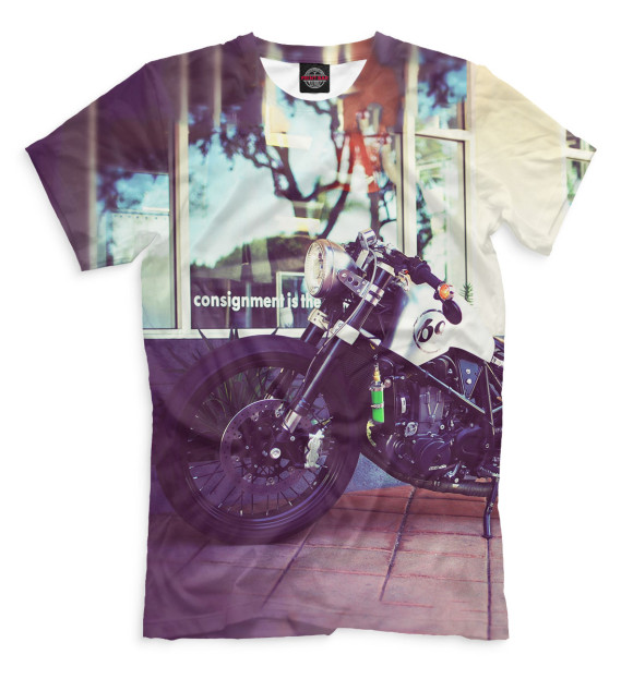 Мужская футболка с изображением Мотоцикл цвета Молочно-белый