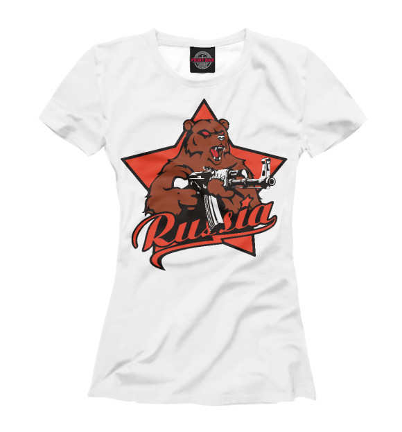 Женская футболка с изображением Медведь с автоматом цвета Белый
