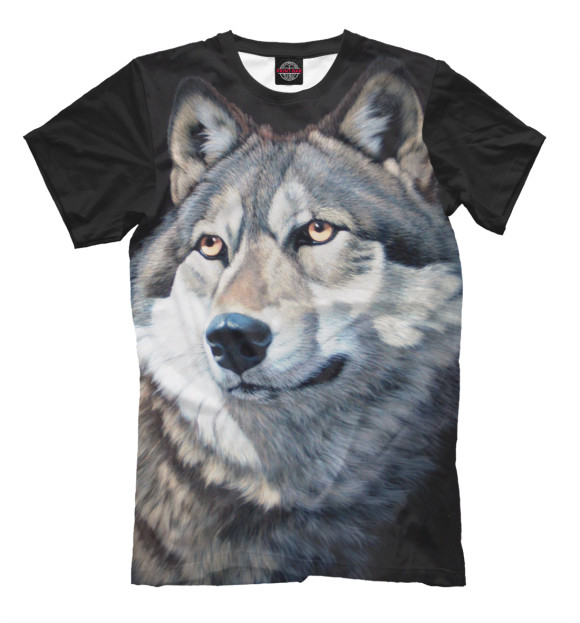 Мужская футболка с изображением Волк Вожак цвета Серый