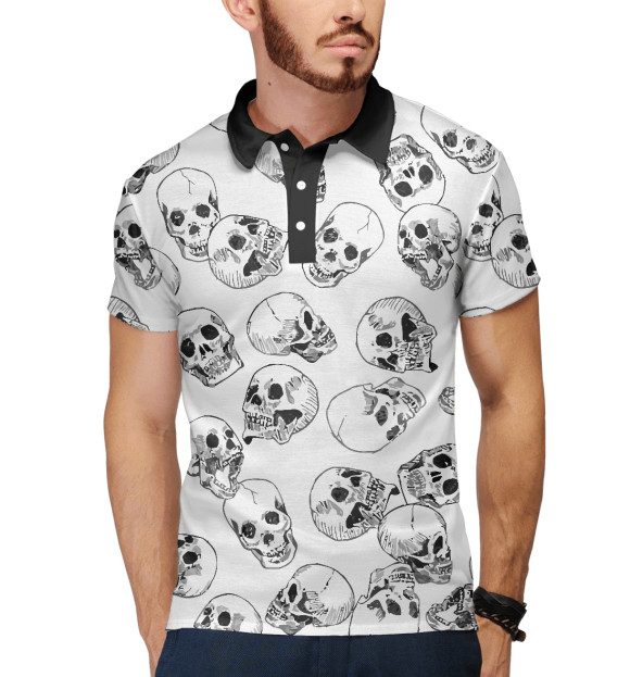 Мужское поло с изображением Черепа цвета Белый