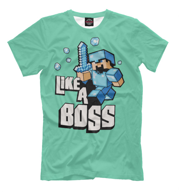 Мужская футболка с изображением Like a Boss Minecraft цвета Серый