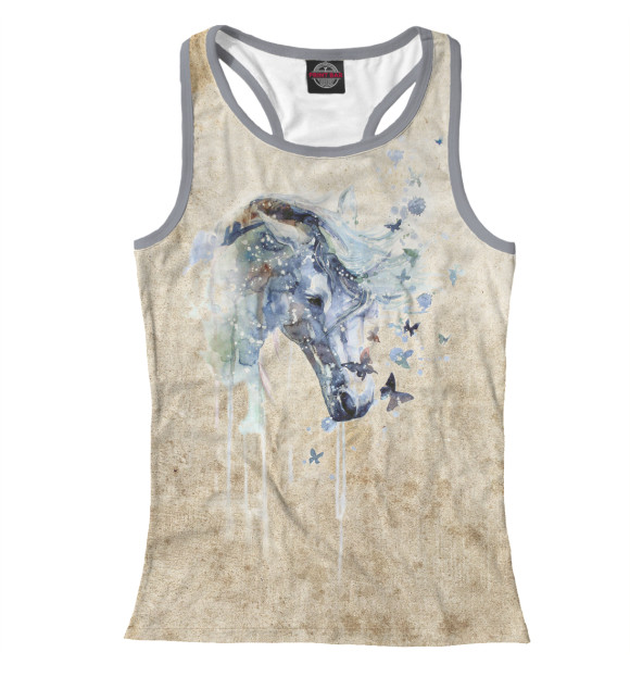 Женская майка-борцовка с изображением Акварель конь цвета Белый