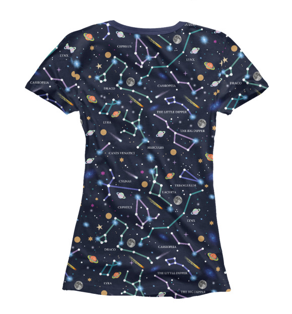 Женская футболка с изображением Созвездия и планеты цвета Белый