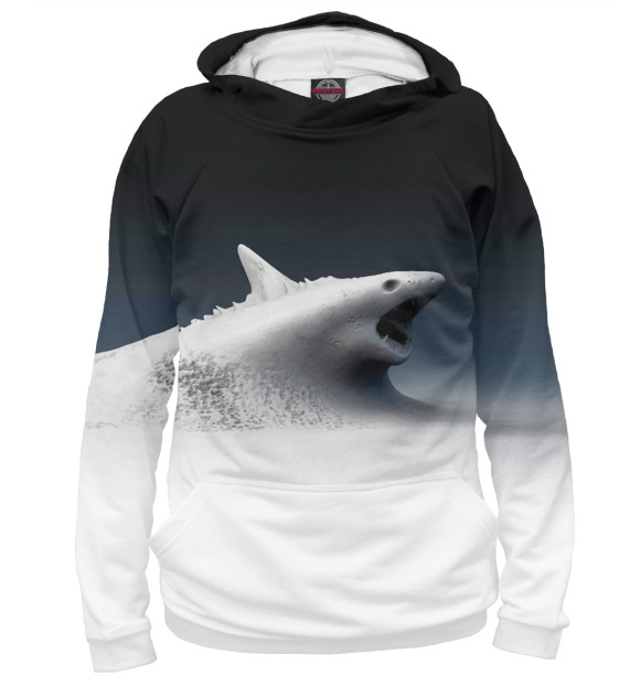 Мужское худи с изображением Snow shark цвета Белый