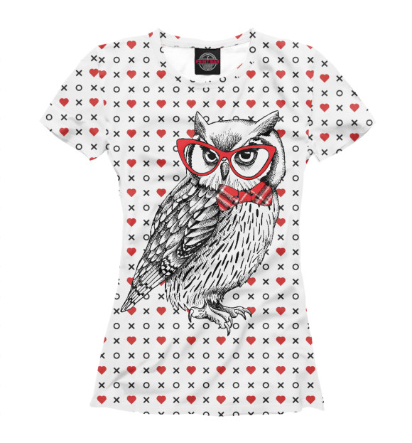 Женская футболка с изображением Мудрая сова в очках цвета Белый