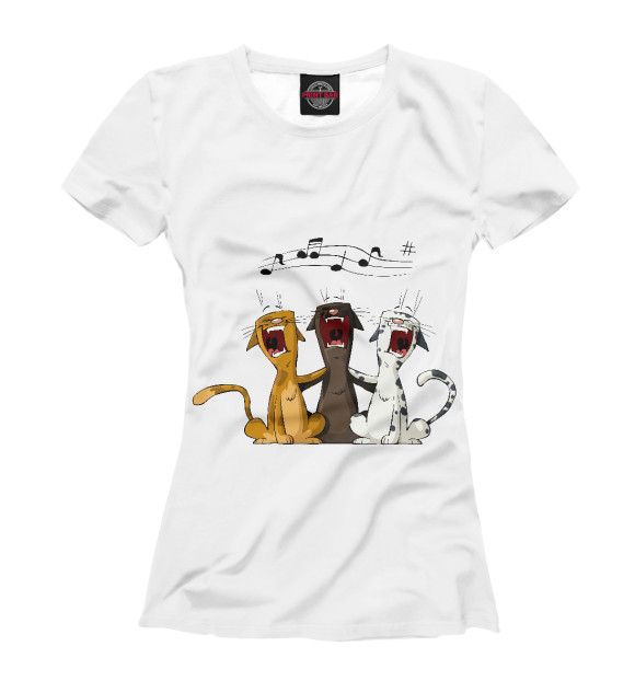 Женская футболка с изображением Поющие коты цвета Белый