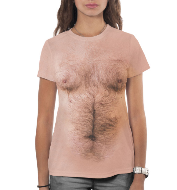 Женская футболка с изображением Волосатая грудь цвета Белый