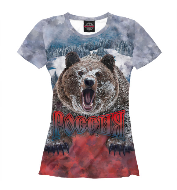Женская футболка с изображением Русский Медведь цвета Белый